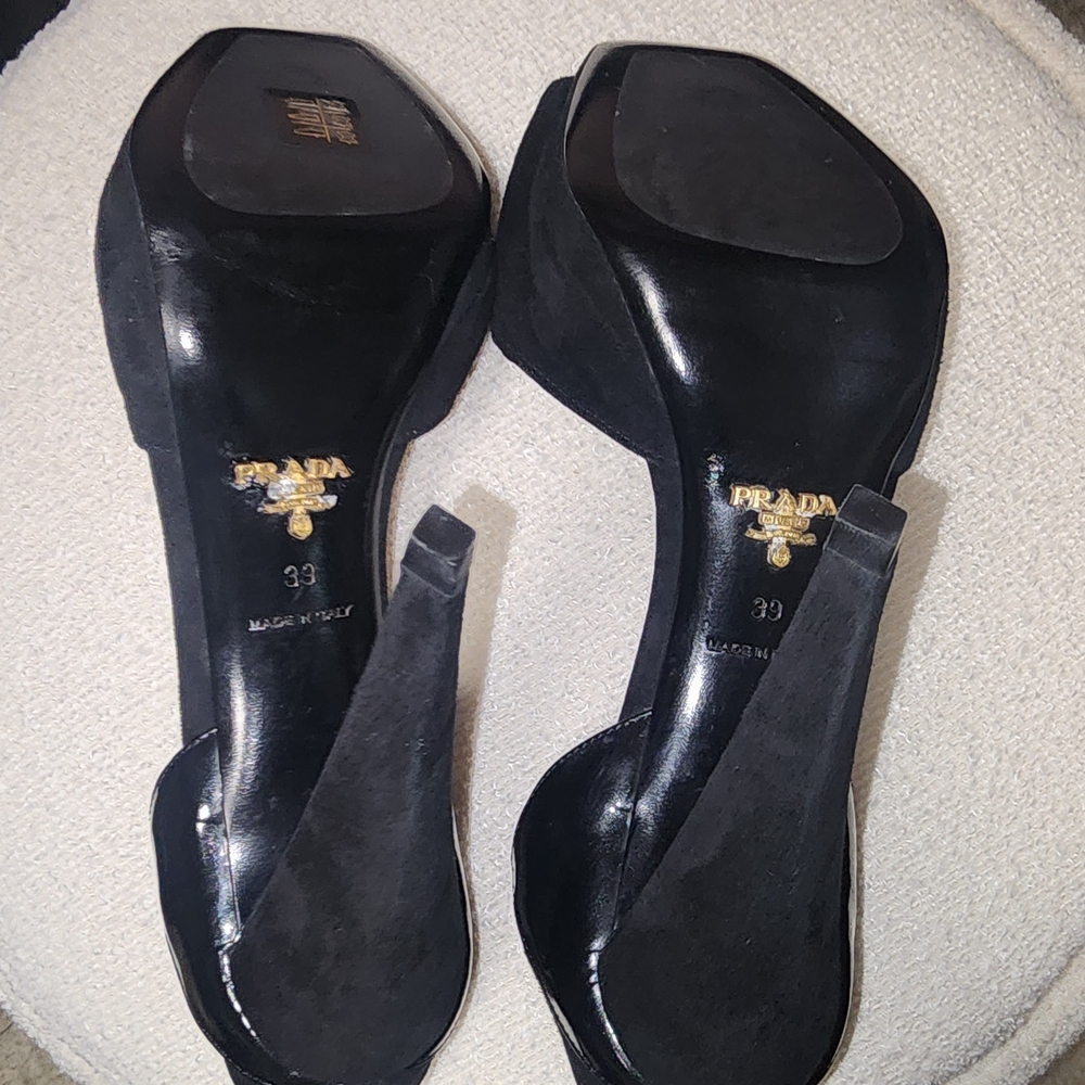 PRADA Camoscio Taffetas Pumps Black Patent / Suede Leather Size 39 Italy - Picture 13 of 13
